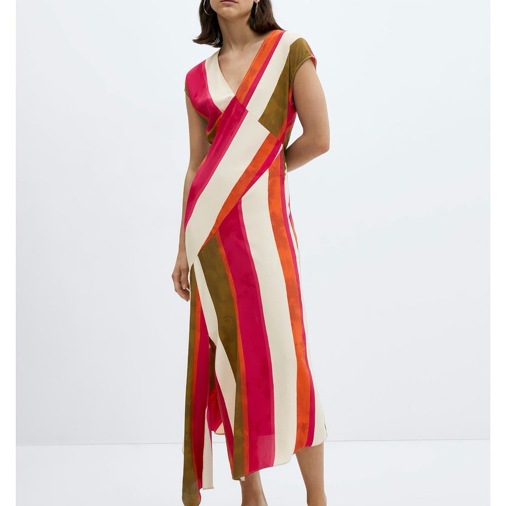 Mango Red and Cream Asymmetrical Sundress with V-Neck